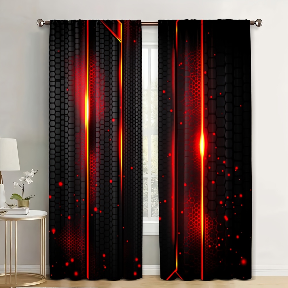 Office Tech For Home - 2pcs Tirai Lava Hitam Merah Motif