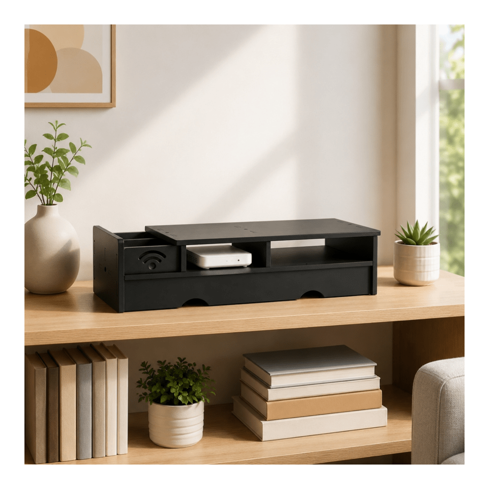 Office Tech For Home - Kotak Penyimpanan Router WiFi Hitam Matte,