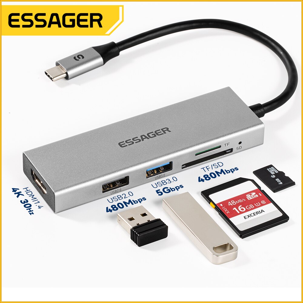 Essager 5 in 1 USB C HUB pemba - Docking Station Usb C ulasan dan harga