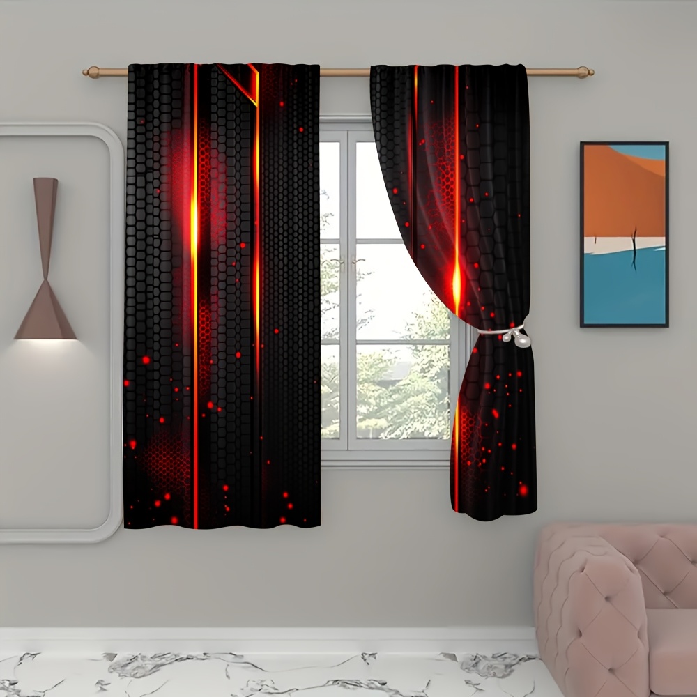 2pcs Tirai Lava Hitam Merah Mo - Office Tech For Home ulasan dan harga